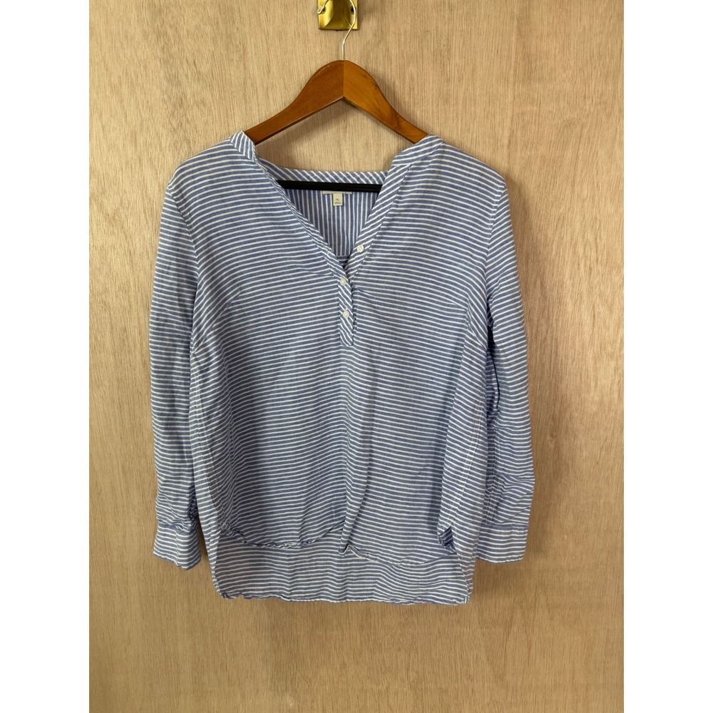 Gap Women Blue White Striped Long Sleeve Henley Shirt Size medium